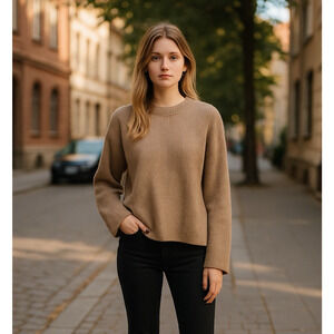 Gap Cashsoft Crew Neck Sweater Women L Petite Taupe Classic Preppy Neutral NWT
